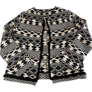 MYNE Ashley Ann Women's Jacket Size 4 Black Cream Geometric Fringe Trim